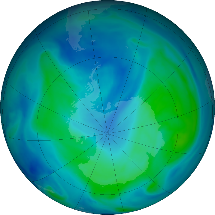 Antarctic ozone map for 10 February 2021